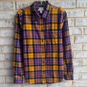 L.L. Bean Long Sleeve Button Up Collared Multicolor Plaid Flannel Shirt Size M